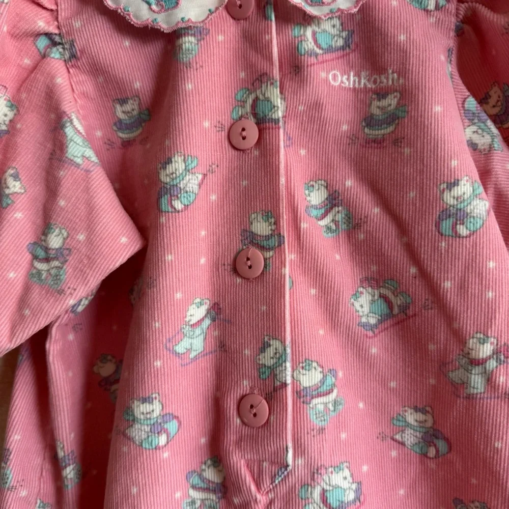 Vintage Osh Kosh B’Gosh Baby Corduroy Pink Sledding‎ Bears Romper 24 months